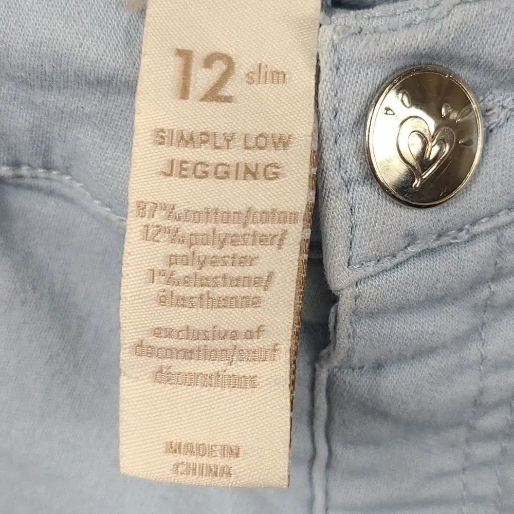 Justice Girls 12 Slim Jeggings Light Wash Pull On Skinny Jeans Stretch School